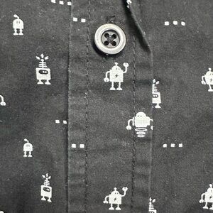 Random Access Black Button-Up Shirt with White Robots! Size XL